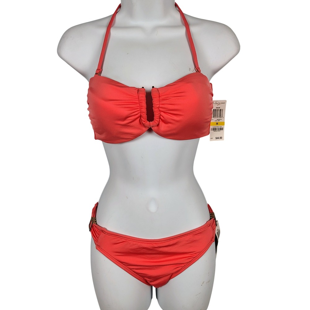 NWT Bar‎ III Womens SZ M Bikini Set Coral Reef U-Wire Halter Top Bottoms Summer